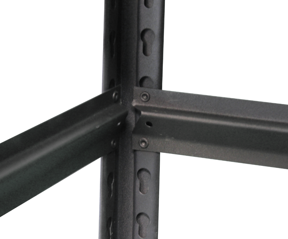 Black rivet shelving locking system